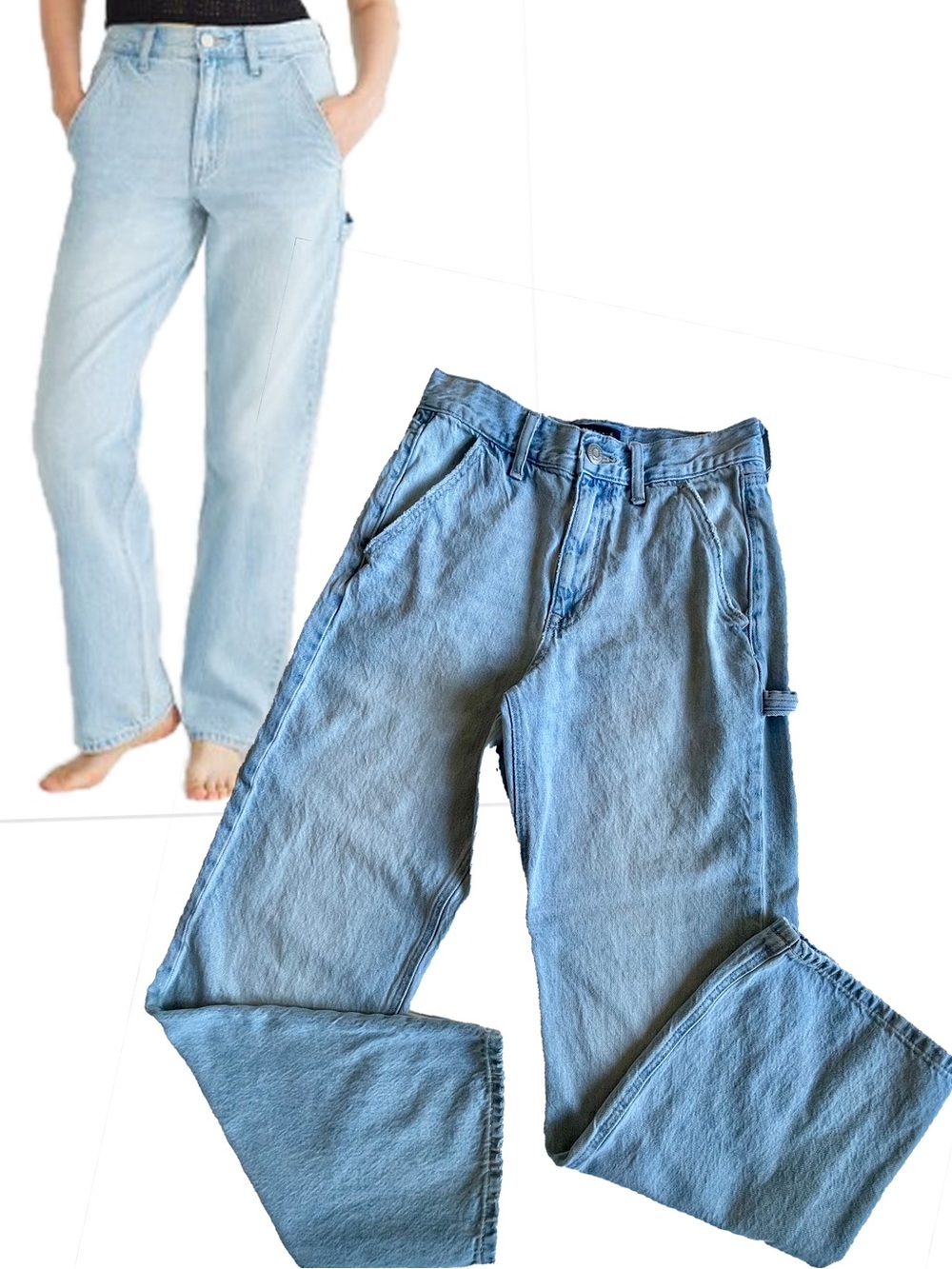 Aeropostale Size 2R High Rise Baggy Carpenter Jeans 90s Rigid Denim Faded Wash